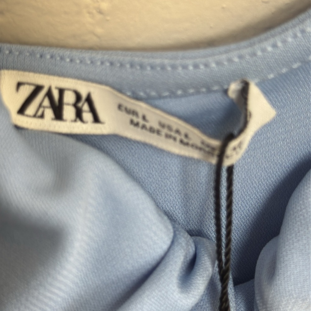 NWT ZARA LIGHT BLUE RUCHED ASYMMETRIC DRESS - Picture 5 of 6